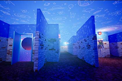 Stylized Neon Labyrinth with 9 Secret Rooms - 3d Level