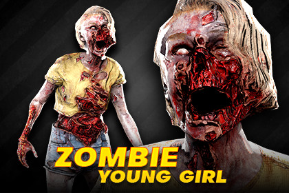 Zombie Young Girl - HD PBR Rigged Character
