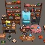 Stylized Hand-Painted Cozy Kitchen Props