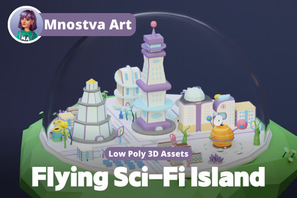 Low Poly Flying Sci Fi Island City