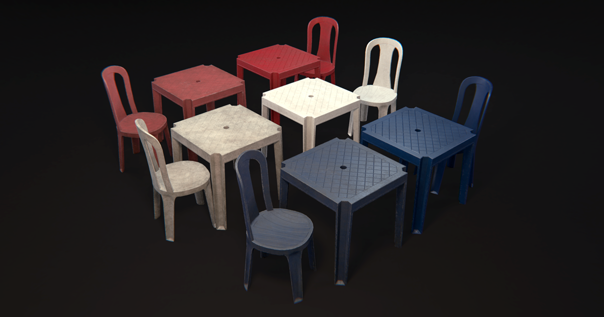Plastic Chair and Table Set | 3D Furniture | Unity Asset Store