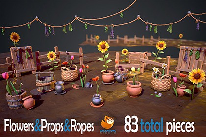 Stylized Flowers, Pots and Ropes