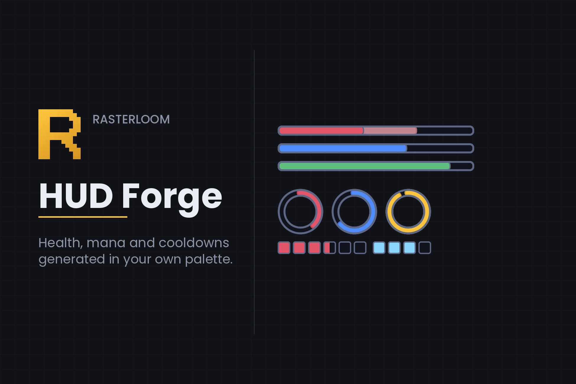 HUD Forge - bars, rings and pips in your palette
