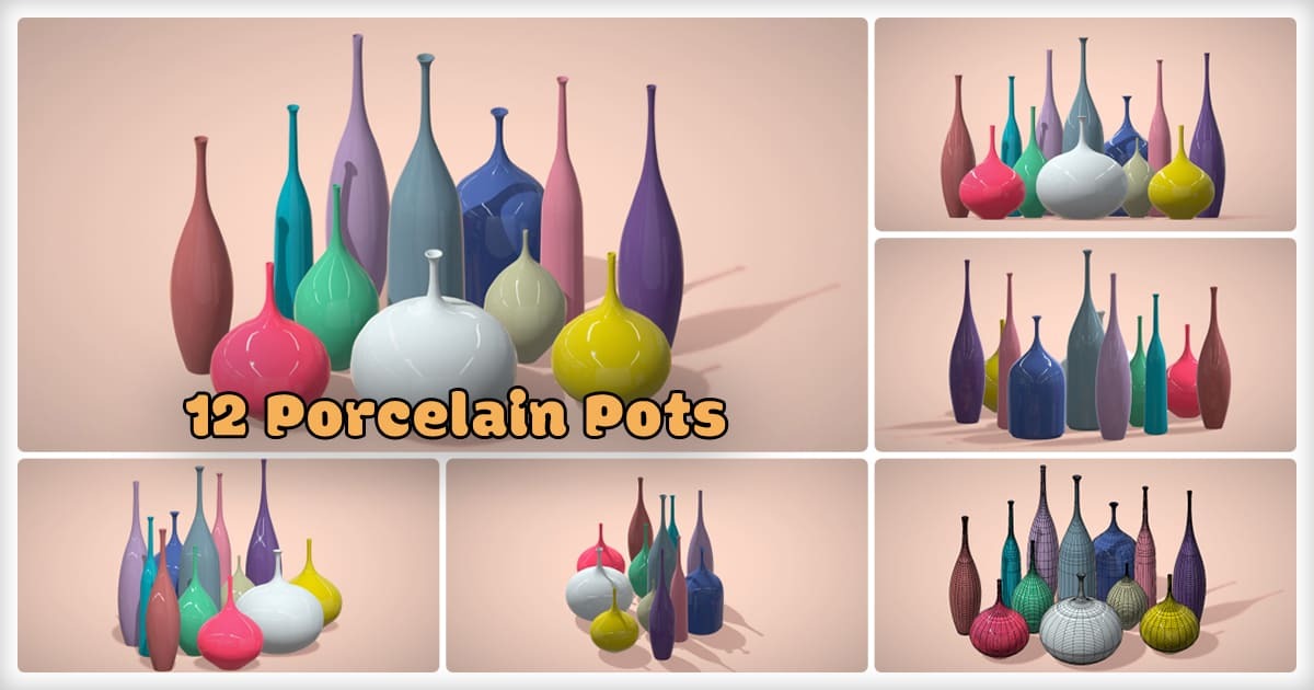 12 Porcelain Vessels Pack- Low Poly Flower Pots | 3D Props | Unity ...