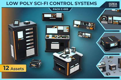 Low Poly Sci-Fi Control Room Systems Pack C-003