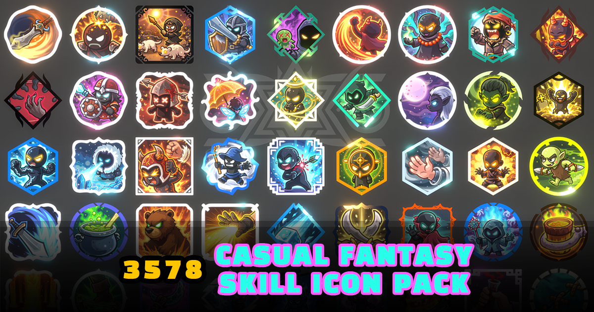 Casual Fantasy Skill Icons Pack – 3500+ RPG UI Icons (URP)