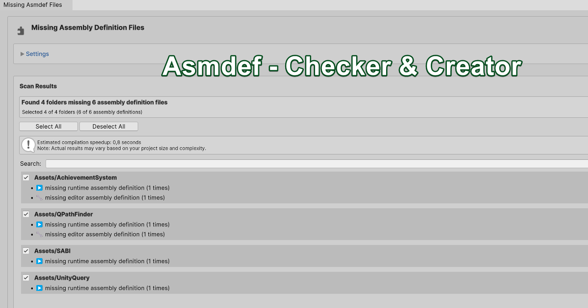 Asmdef - Checker & Creator | Utilities Tools | Unity Asset Store