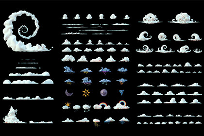 Stylized Cartoon Clouds and Weather Icons pack