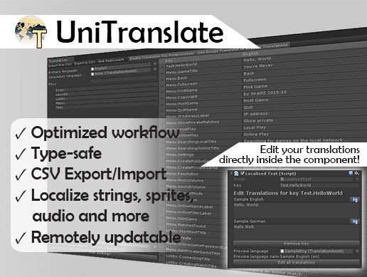 Unity Translation UniTranslate Localization System | Localization | Unity Asset Store