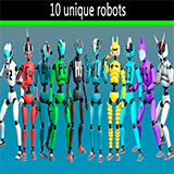 10 unique robots Low-poly 3D model
