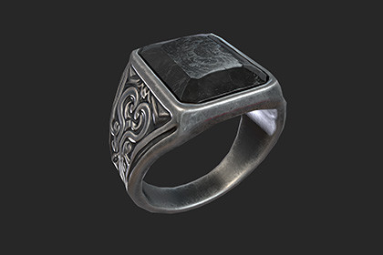 Gothic Silver Signet Ring – Game-Ready 3D Model