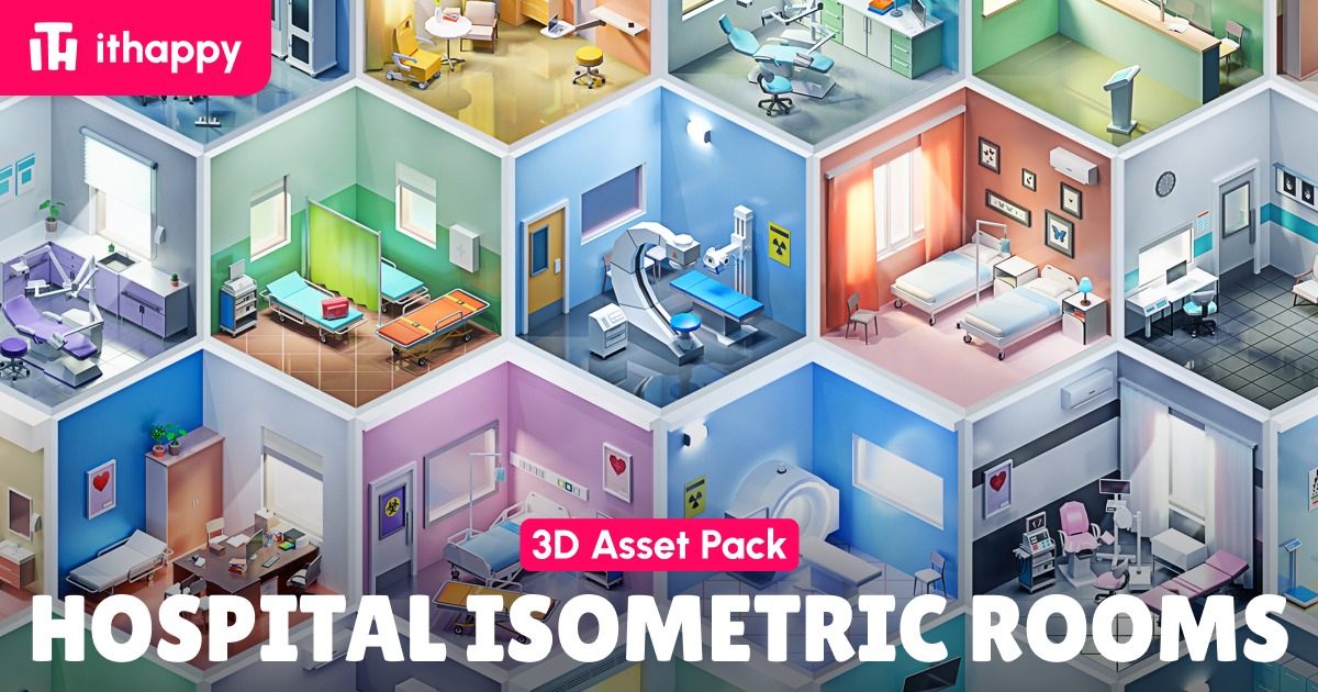 Hospital Isometric Rooms - Low Poly 3D Models Pack | 3D インテリア | Unity ...