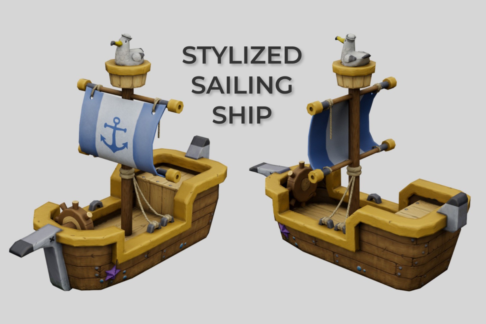 Stylized sailboat, ship with seagull | 3D Sea | Unity Asset Store