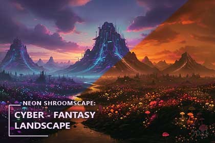 Neon Shroomscape: Cyber-Fantasy Landscape - Skybox