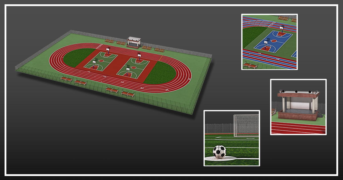 Playground with Basketball Court and Football Field | 3D Environments ...