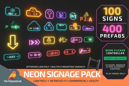 Low Poly Sci-Fi Neon Signs / Cosmic Retro