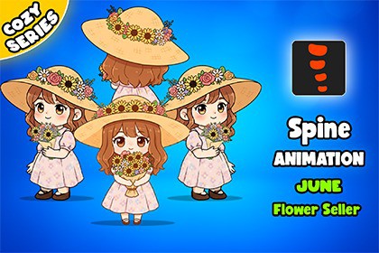 June Flower Seller 2D Animated Spine Character (Cozy Series)