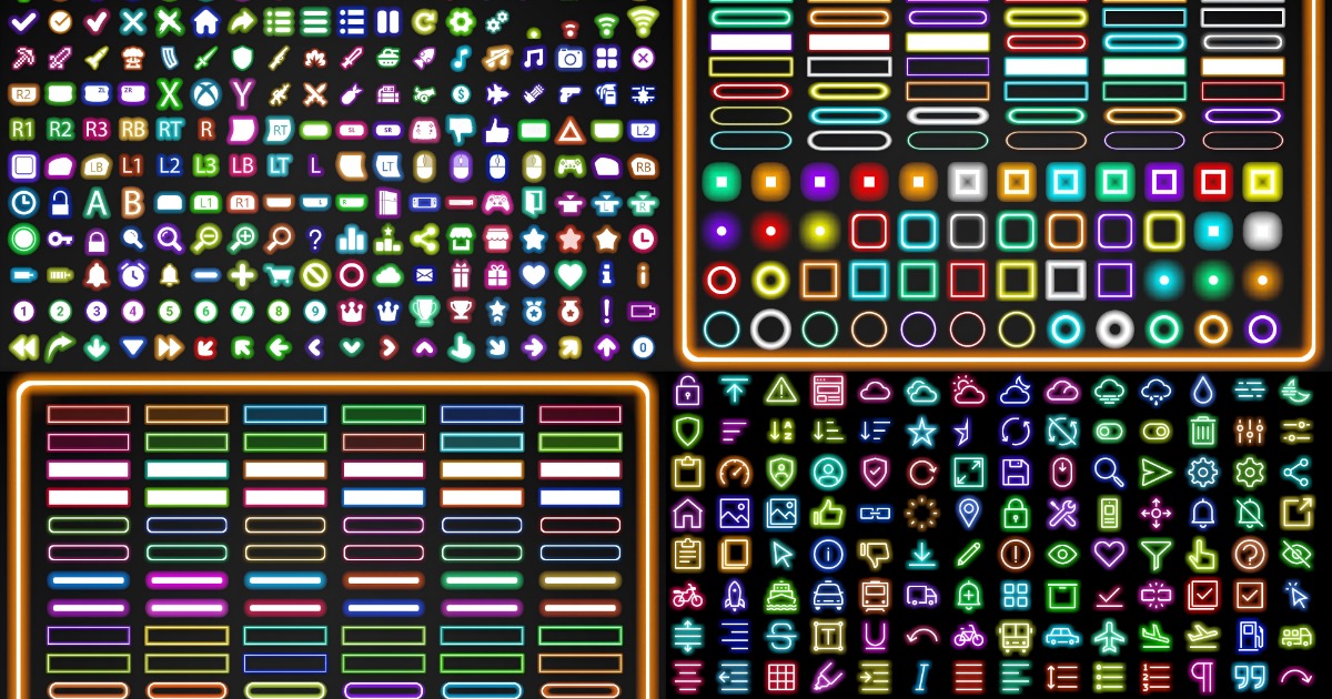 Unity Project Asset Icon Neon Items (Icon & Buttons & Frame ) | 2D GUI | Unity Asset Store