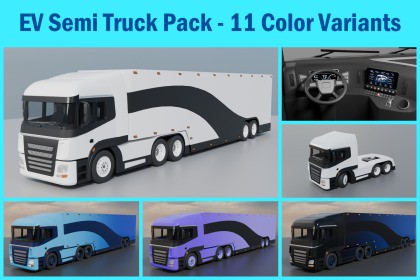 EV Semi Truck Vehicle Pack – Modular Trailer, With Interior & Openable Doors