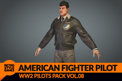 USAAF Fighter Pilot - Rigged Low Poly WW2 Character 3D Model