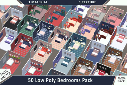 50 Low poly Bedrooms Pack