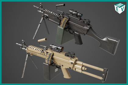 Machine Gun Sandal and Black Ammo Box URP HDRP Textures