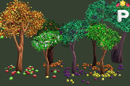 Stylized Hand-Painted Fruit Trees