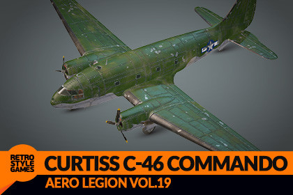 Curtiss C-46 Commando WW2 Transport Airplane - Game-Ready 3D Model