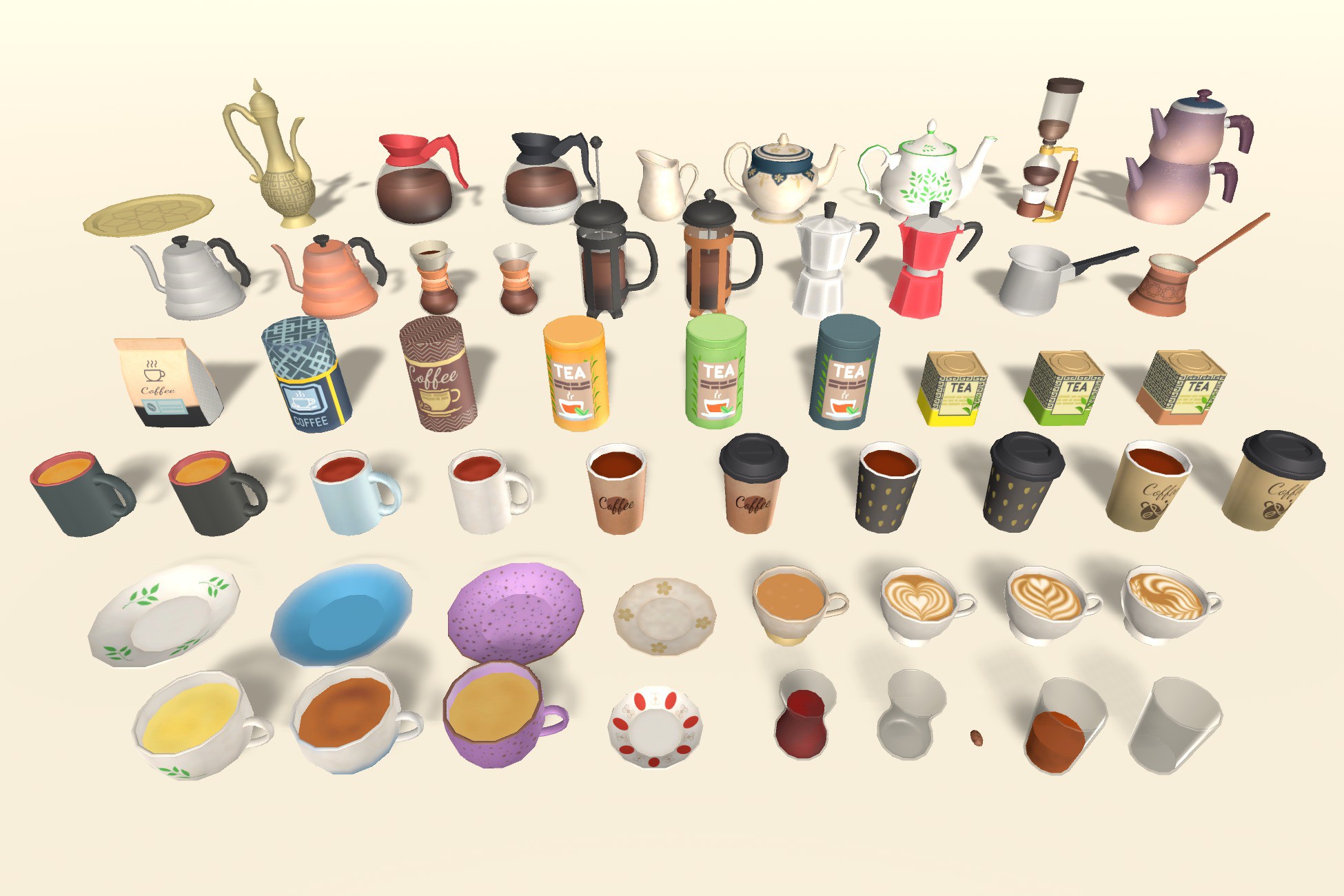 Stylized Low Poly Tea Coffee Hot Drinks Essentials | 3D Props | Unity ...