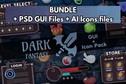 Dark Fantasy GUI + Icons Bundle + PSD GUI files + AI Icons files