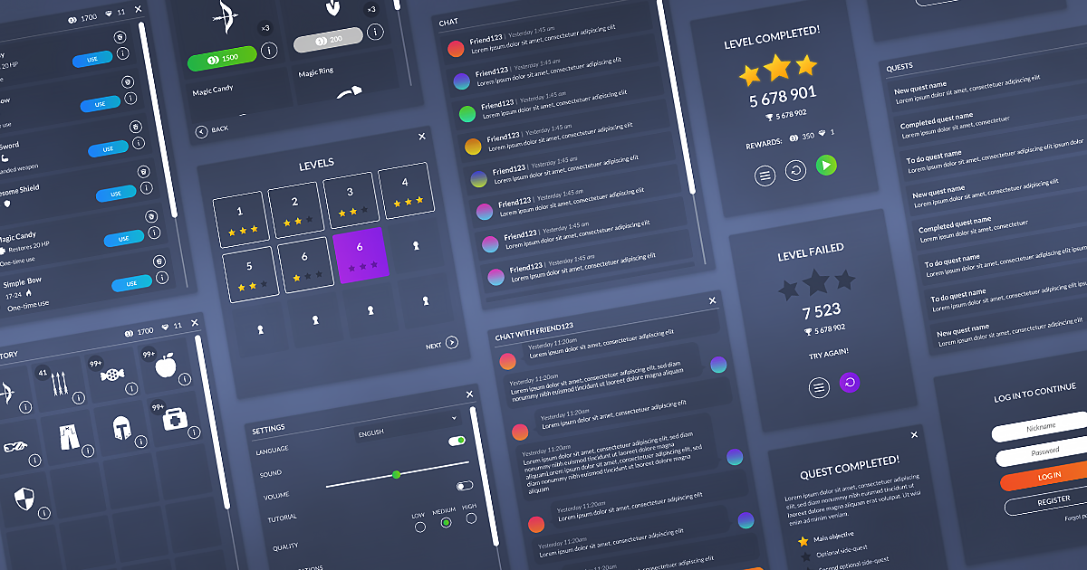 Flat clean GUI 2.0 - over 800 PNG! | 2D GUI | Unity Asset Store