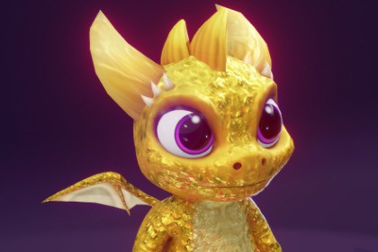 Cartoon Gold Baby Dragon 3D Model & 5 Music Tracks & 36 Sound Effects