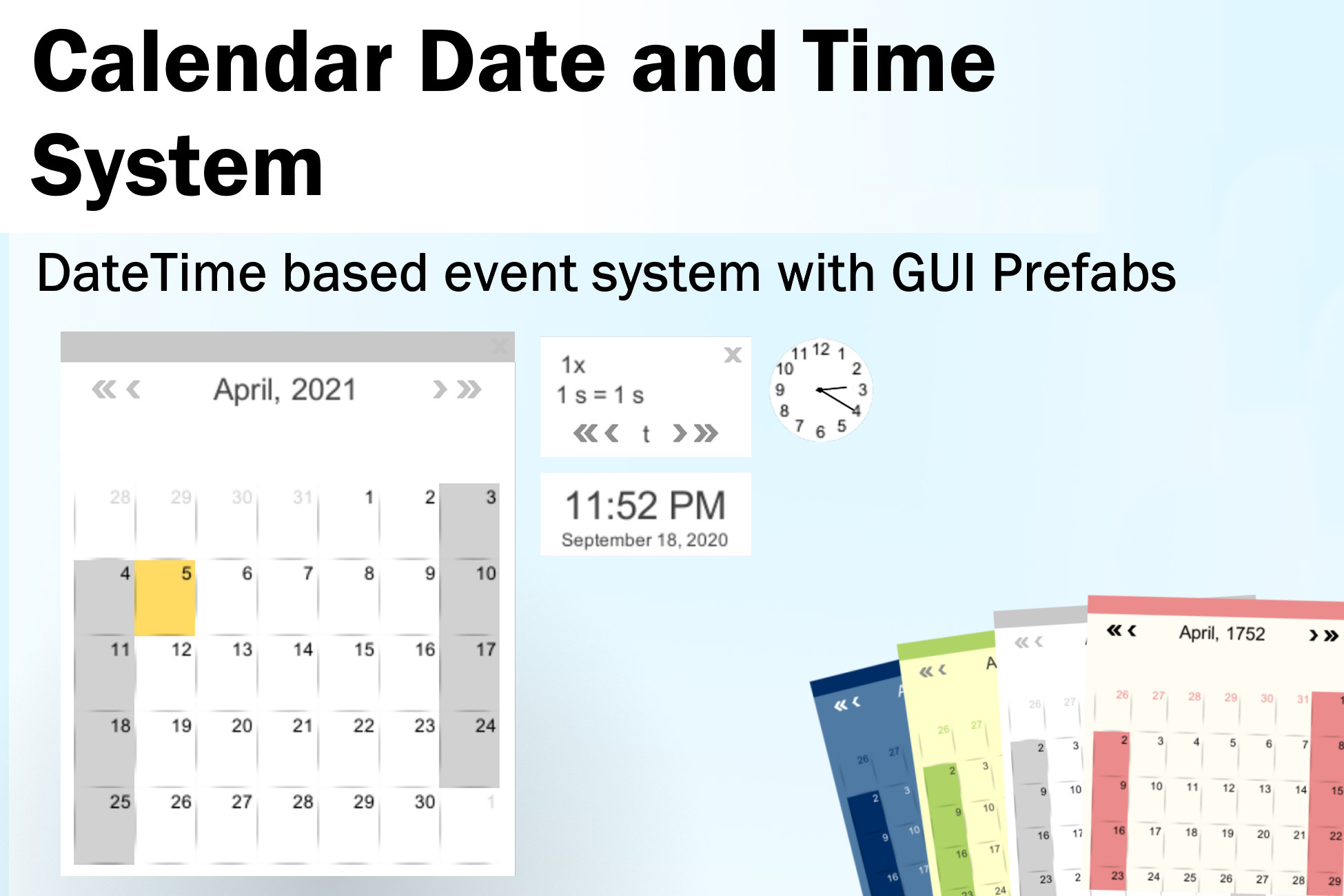 Calendar Date and Time System GUI Tools Unity Asset Store