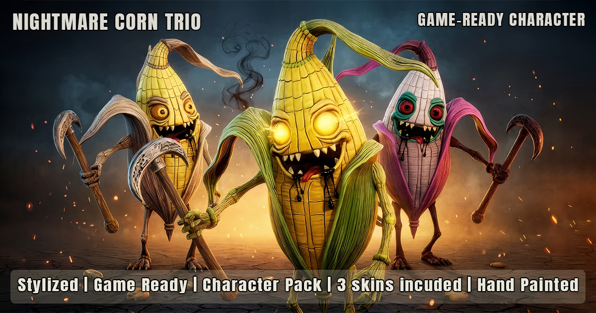 Nightmare Corn – Stylized Horror Enemy Pack (3 Skins, Hand-Painted)