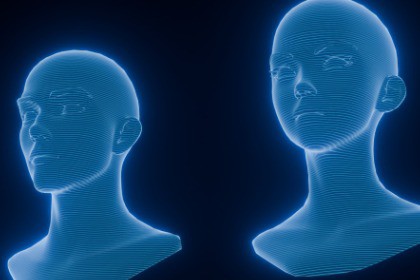 Anime Human Hologram Heads 3D Model Rigged with Facial Expressions