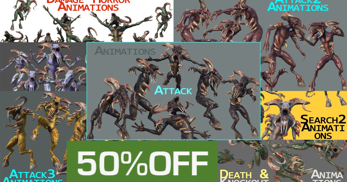 Animations for Monsters, Mega Pack (7 packs) | 3D Animations | Unity ...