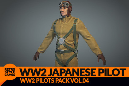 Japanese Pilot - Rigged Low Poly WW2 Character 3D Model