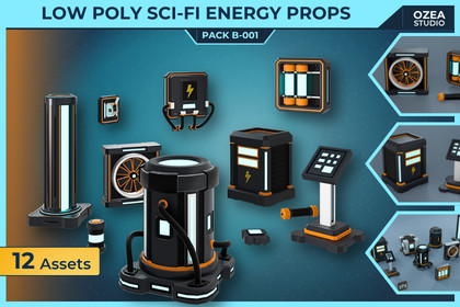 Low Poly Sci-Fi Energy Modules Pack B-001