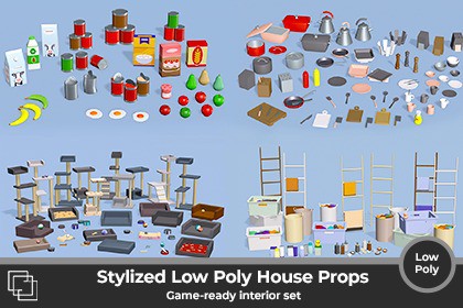 Stylized Low Poly House Props - Game-Ready Interior Set