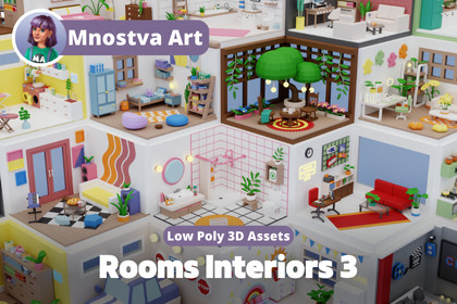 Low Poly Rooms Interiors 3 - Stylized Asset Pack