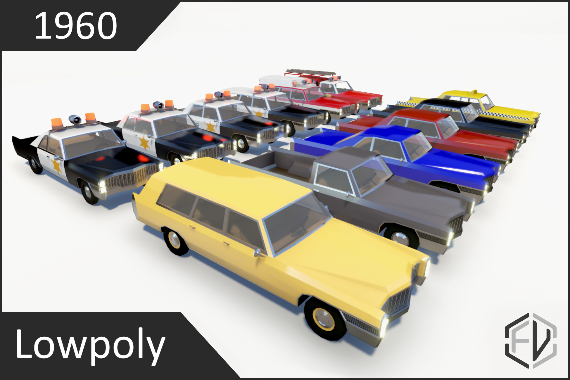 Lowpoly Retro Car Pack 1960 | 3D 지상 | Unity Asset Store