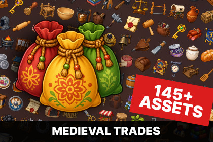Medieval Village Kingdom Trade Crafting Economy Management Icons Pack