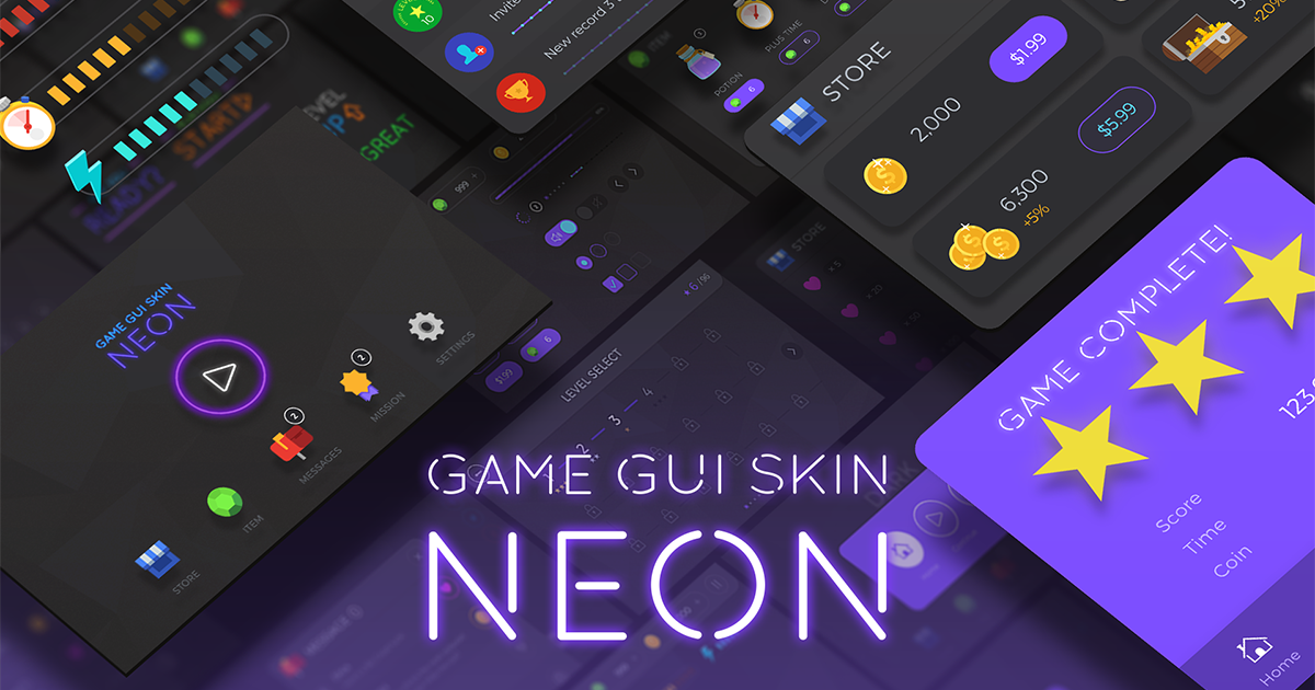 Neon Red Gui GUI - Neon | 2D GUI | Unity Asset Store