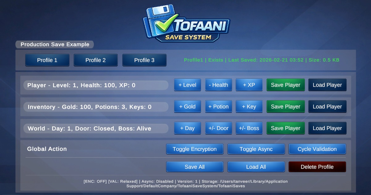 Tofaani Save System - Modular Save Framework for Unity | Utilities ...