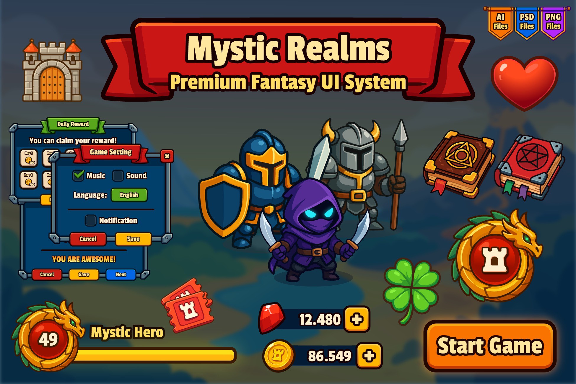 Mystic Realms: Premium Fantasy UI System | 2D GUI | Unity Asset Store
