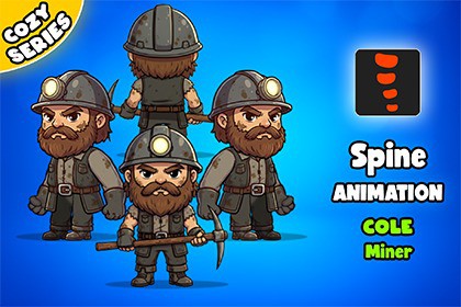 Cole Miner 2D Animated Spine Character (Cozy Series)
