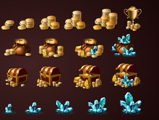Coins and Crystals Icon Pack HD | 2D Icons | Unity Asset Store