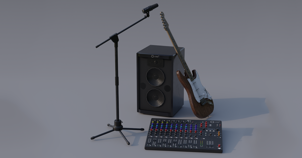 Musical equipment with electric guitar | 3D Props | Unity Asset Store