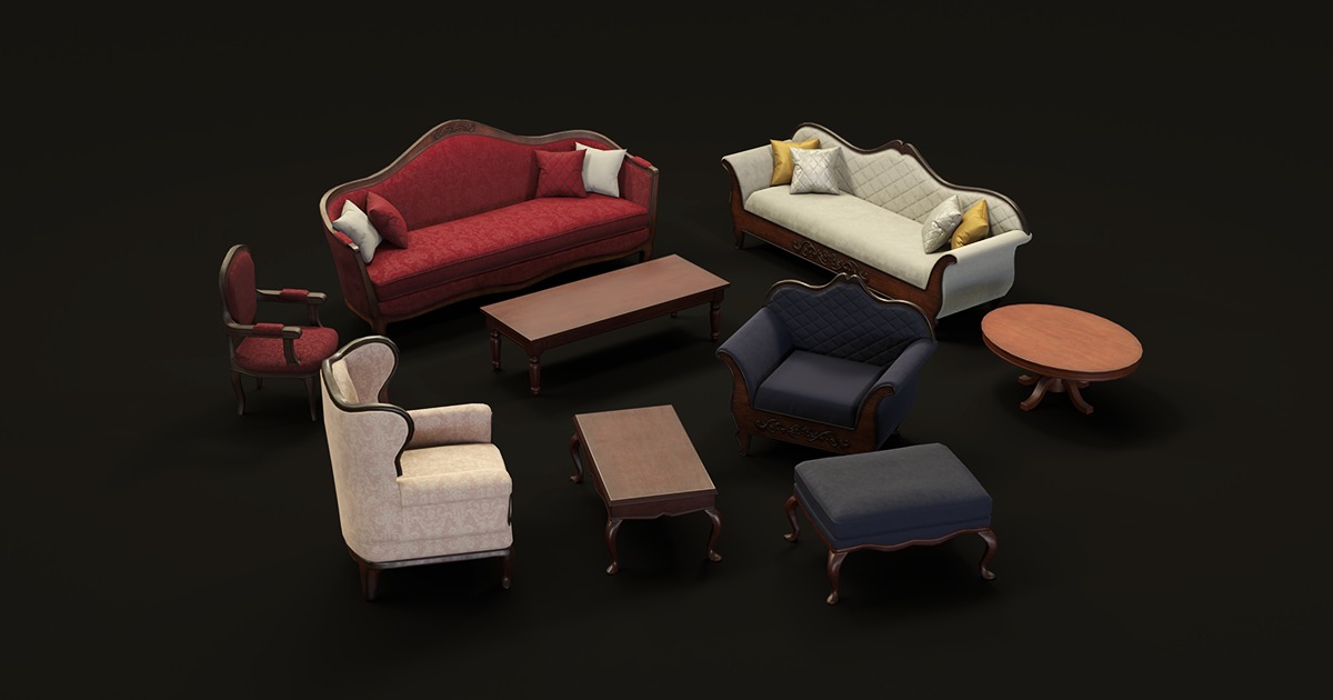 Antique Living Room | 3D Furniture | Unity Asset Store