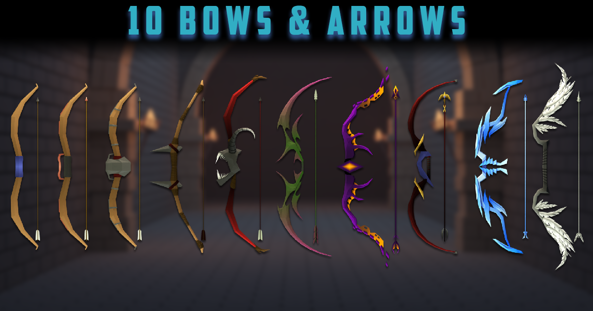 Ten Bow and Arrows +12 bonus Arrows 3D Weapons Unity Asset Store